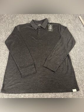 Merino.tech Mens Long Sleeve Polo Shirt 100% Superfine Merino Wool Charcoal L